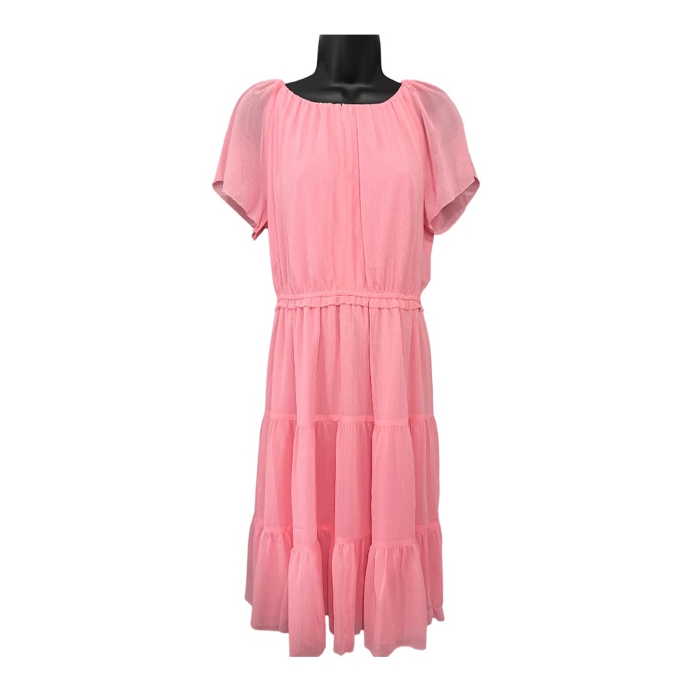 NWT Ann Taylor Candy Pink Tiered Notch Neck Dress Size Small